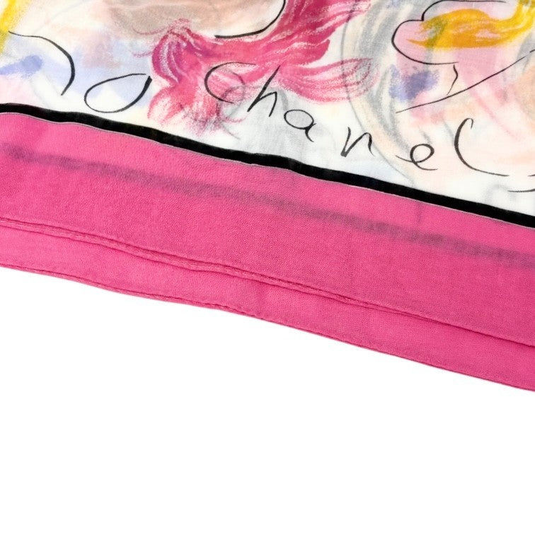 CHANEL Vintage CC Logo Big Scarf Wrap Pareo Iconic Pink Multicolor Cotton Paris