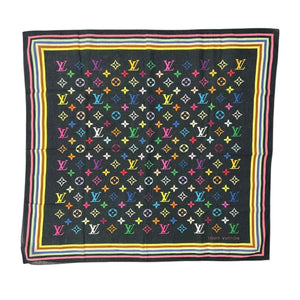 LOUIS VUITTON Vintage LV Logo Monogram Multicolor Scarf Wrap Shawl Black