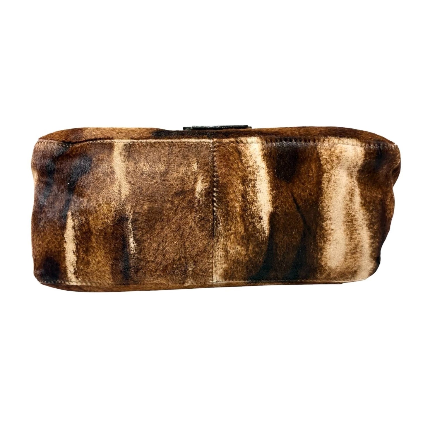 FENDI Vintage FF Logo Mamma Baguette Pony Calf Hair Shoulder Bag Brown Leather