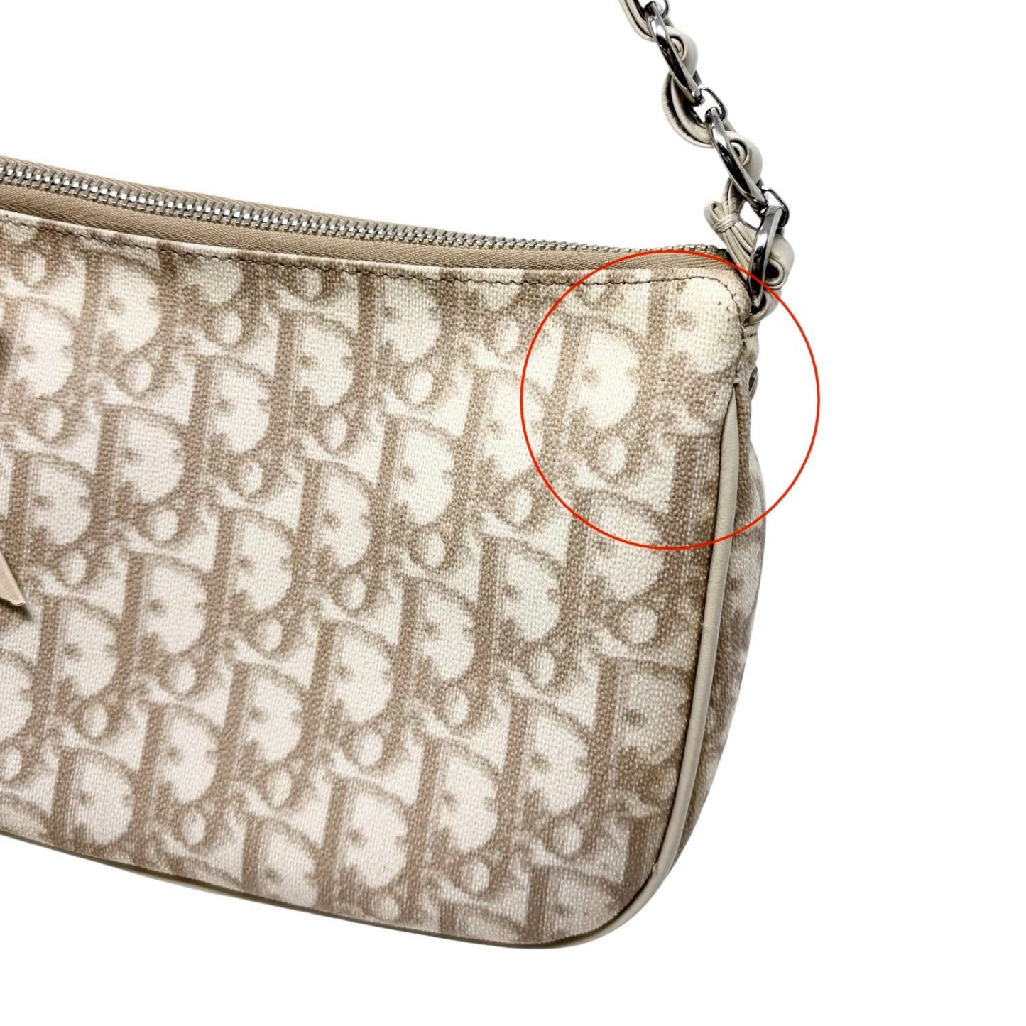 Christian Dior Vintage 2007 Romantique Trotter Monogram Bag Ribbon Beige 901856