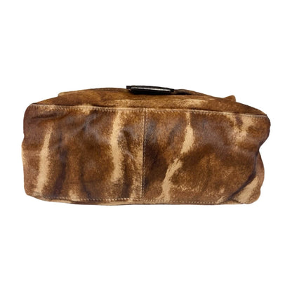 FENDI Vintage FF Mamma Baguette Pony Hair Shoulder Bag Brown Leather 902546