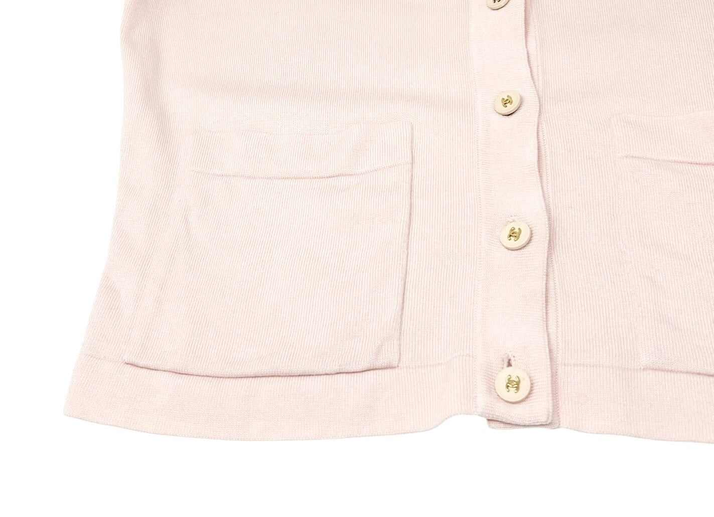CHANEL Vintage CC Mark Logo Cardigan Pink Cotton Button Long Sleeve Top Pockets