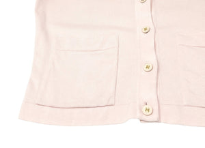 CHANEL Vintage CC Mark Logo Cardigan Pink Cotton Button Long Sleeve Top Pockets