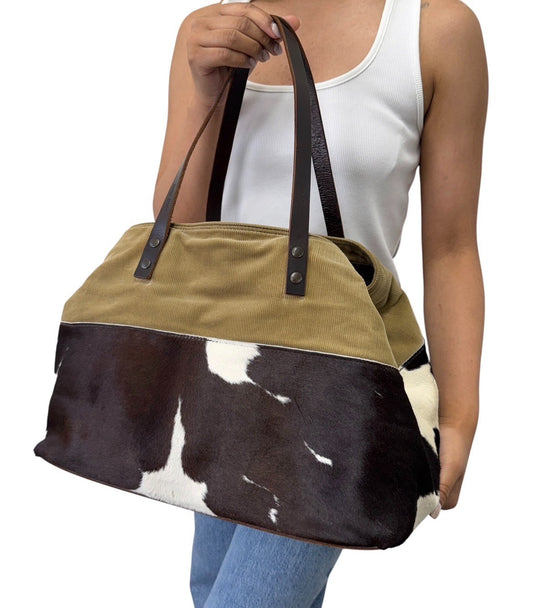 miu miu Vintage Pony Calf Hair Shoulder Bag Brown Beige White Corduroy 902372