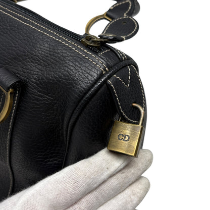 Christian Dior Vintage Padlock Double Handle Bag Handbag Black Leather 902348