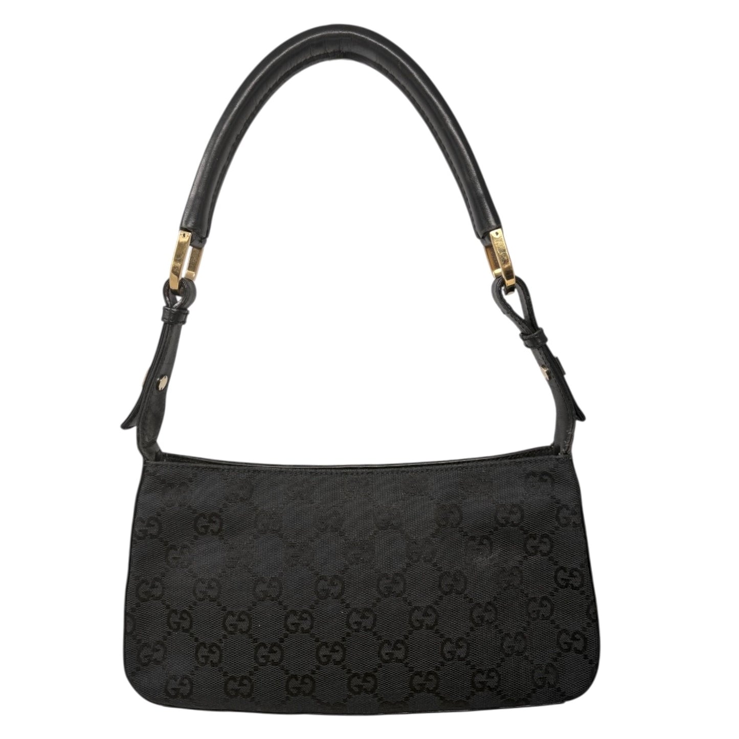 GUCCI Vintage GG Monogram Logo Canvas Pochette Mini Bag Dark Blue Gold Leather