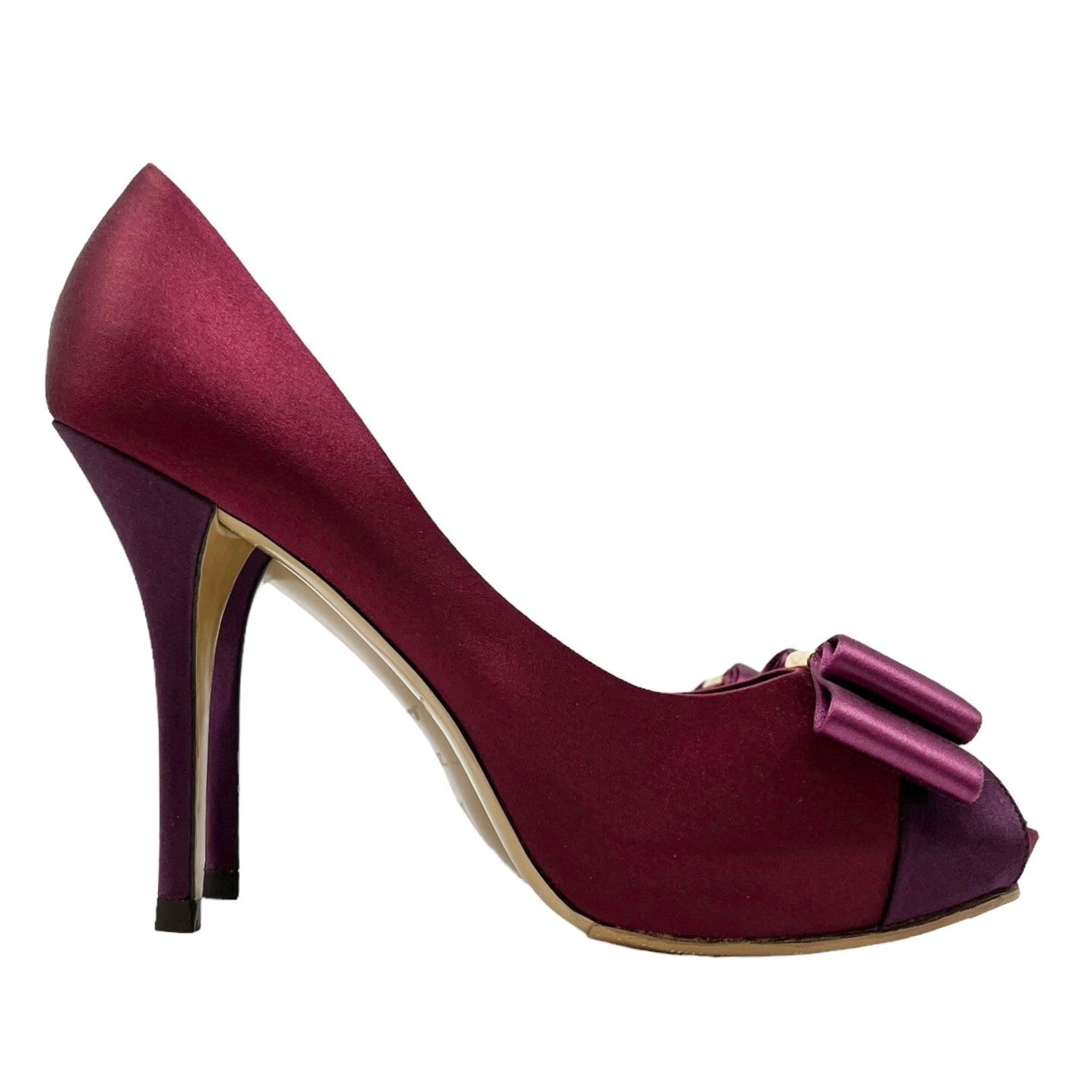 LOUIS VUITTON LV Logo Sandals Heels #38.5 US8 Open Toe Ribbon Red Purple RankAB