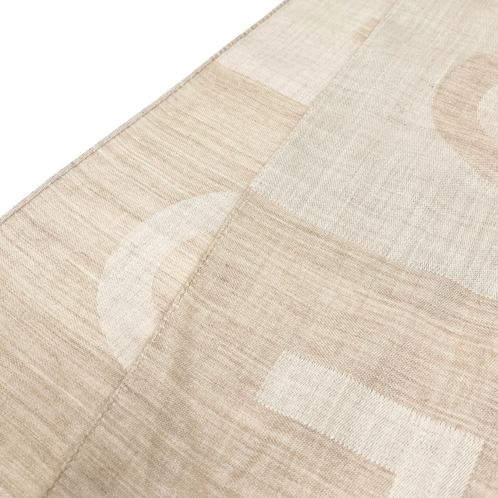 CHANEL Vintage CC Logo Scarf Wrap Shawl Fringe Accessory Beige Silk Cashmere