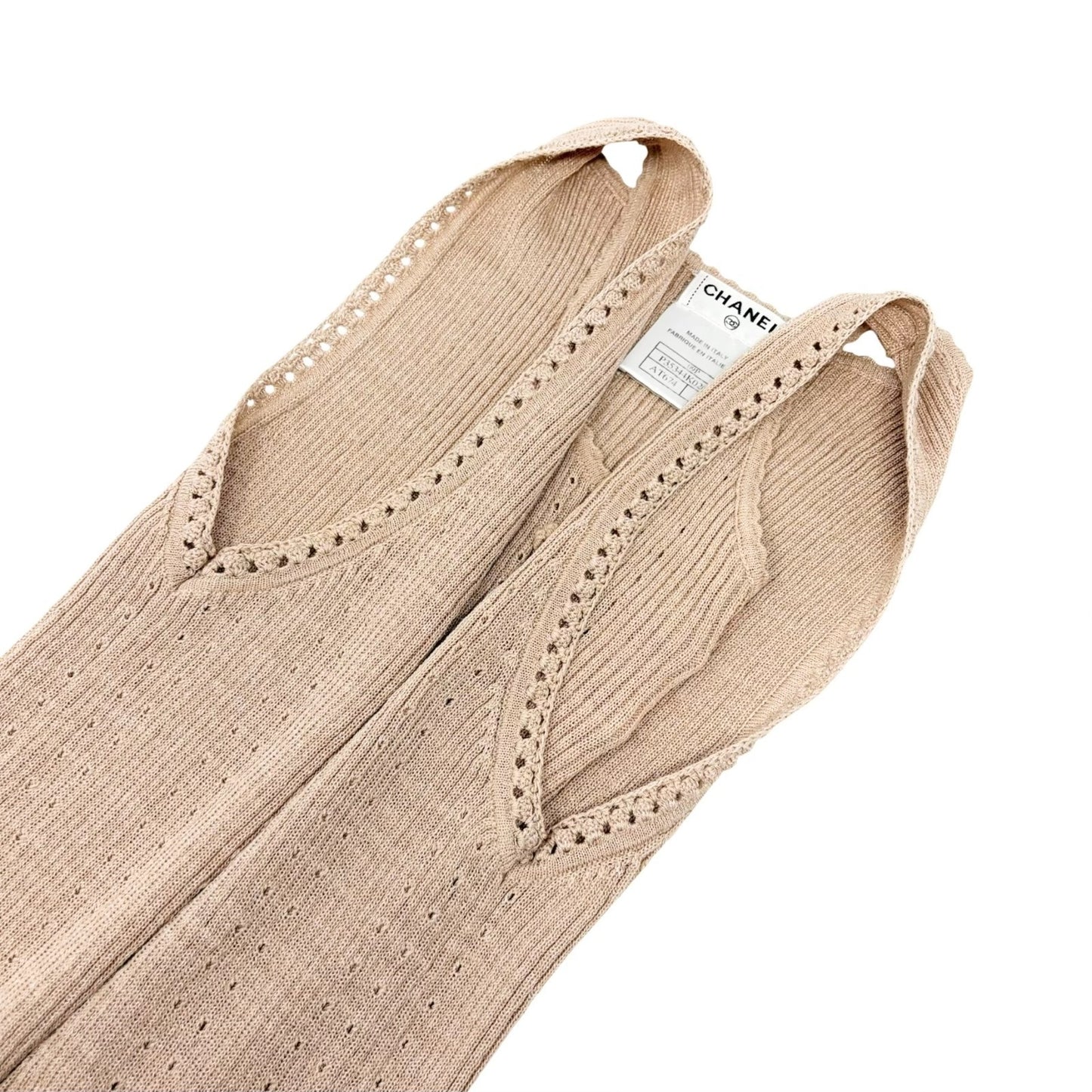 CHANEL Vintage 09P CC Logo Rib Knit Tank Top #34 Beige Sleeveless 902428