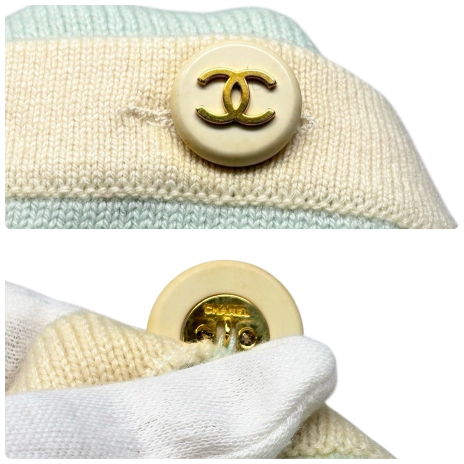 CHANEL Vintage 94C CC Button Trimmed Cashmere Cardigan Knit Top #40 Mint Green