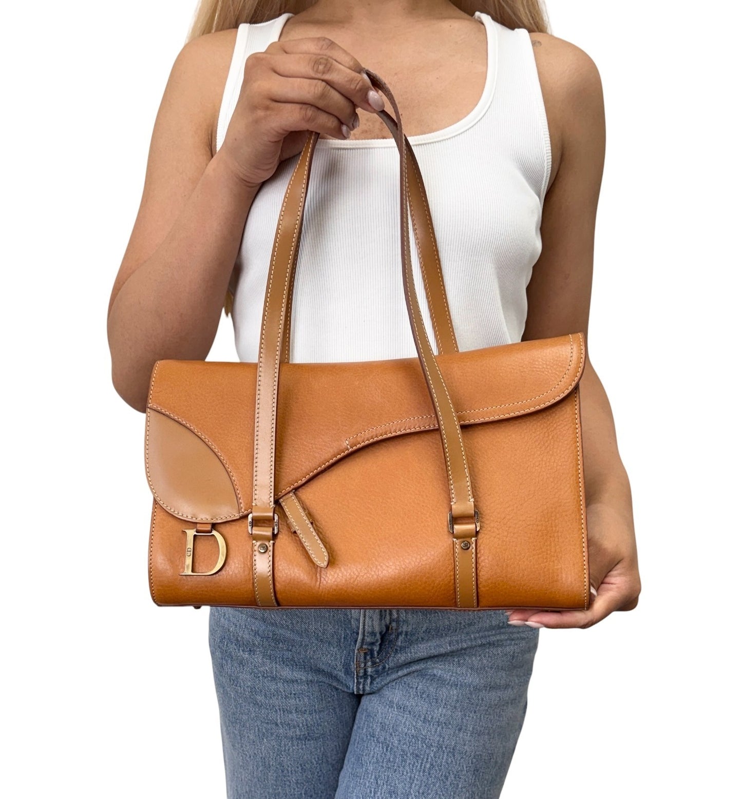 Christian Dior Vintage 2003 Saddle Shoulder Bag D Charm Brown Leather 902447