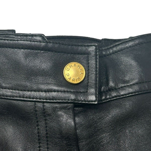 CHANEL Vintage 93A Coco Mark Logo Pants #38 Black Gold Zip Leather Rank AB