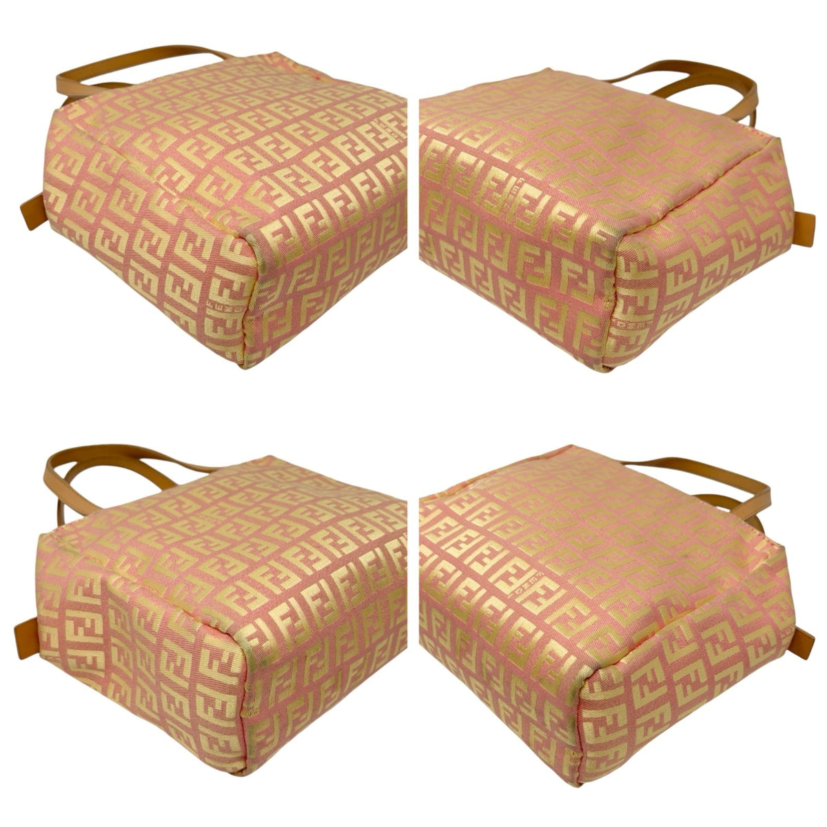 FENDI Vintage FF Logo Zucchino Mini Handbag Pink Yellow Canvas 902482