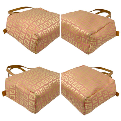 FENDI Vintage FF Logo Zucchino Mini Handbag Pink Yellow Canvas 902482