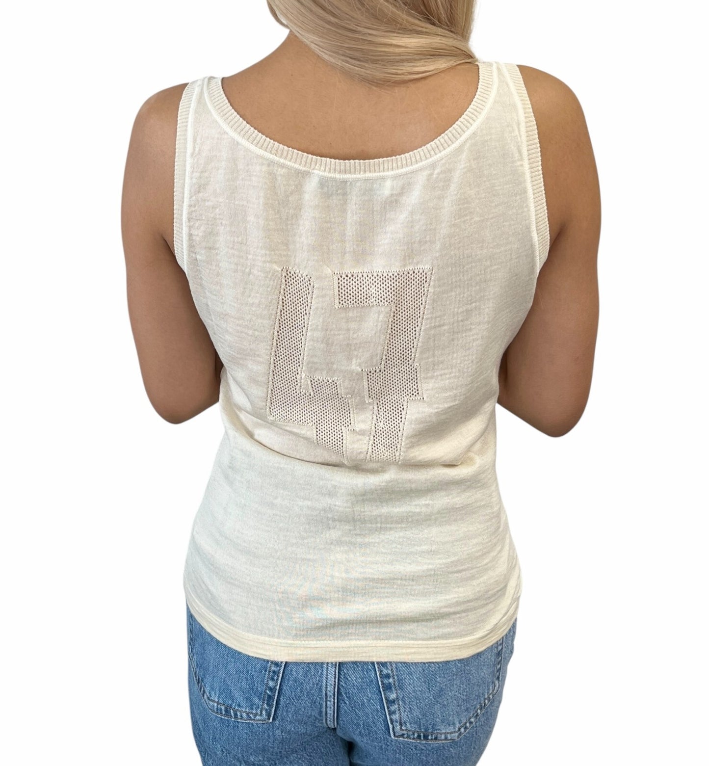 Christian Dior Vintage Logo V-neck Knit Tank Top Mesh Pullover Cream Cotton