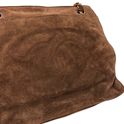 CHANEL Vintage CC Logo Suede Chain Tote Shoulder Bag Brown Gold 902488