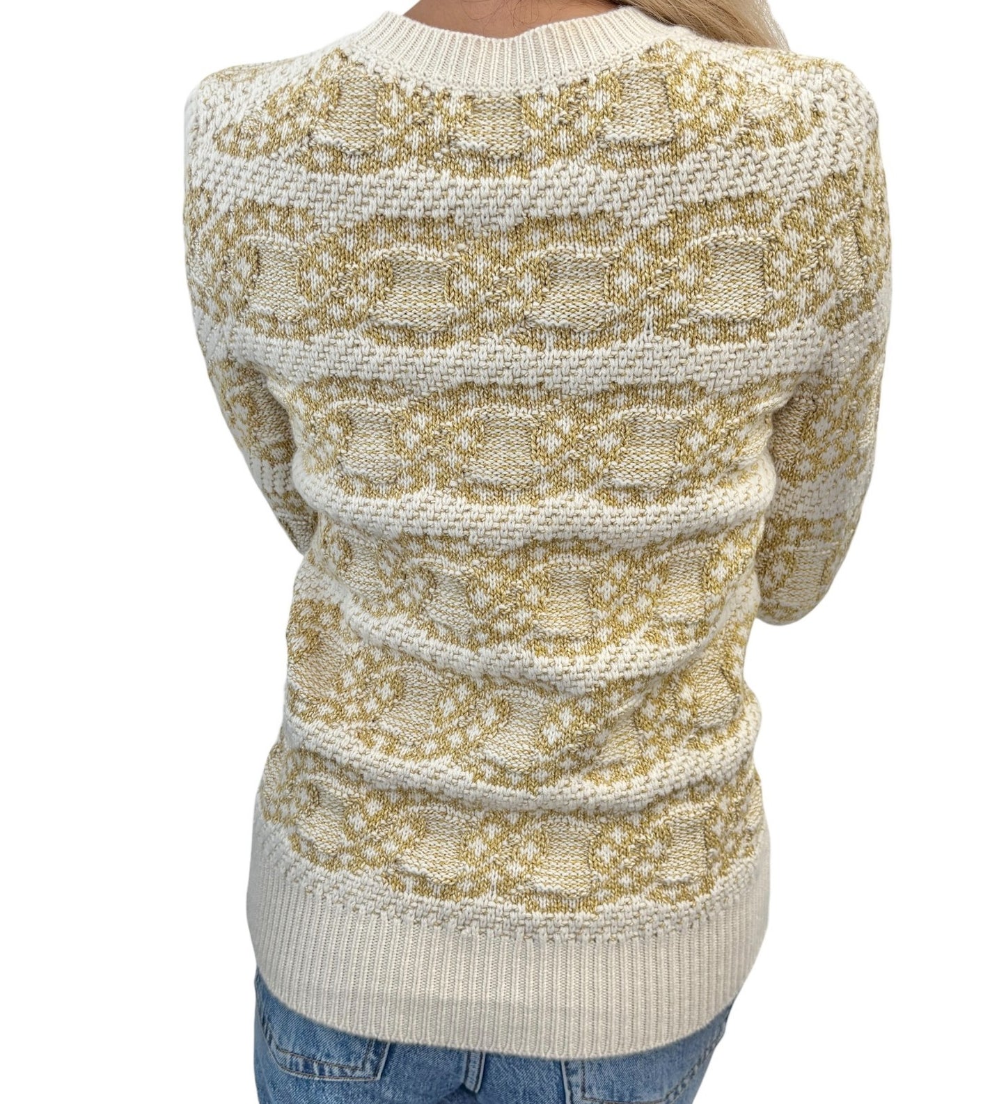 CHANEL P63133 CC Logo Cashmere Knit Sweater Top #34 Beige Cream Cotton