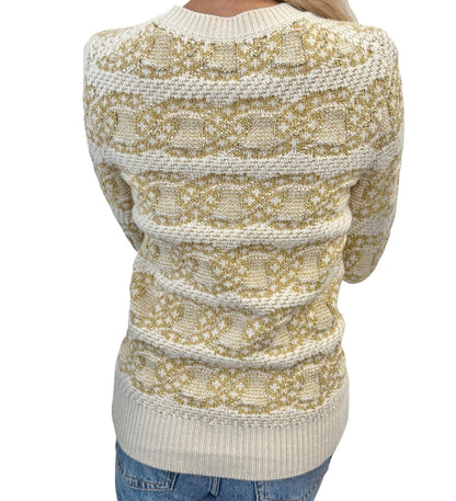 CHANEL P63133 CC Logo Cashmere Knit Sweater Top #34 Beige Cream Cotton 106083