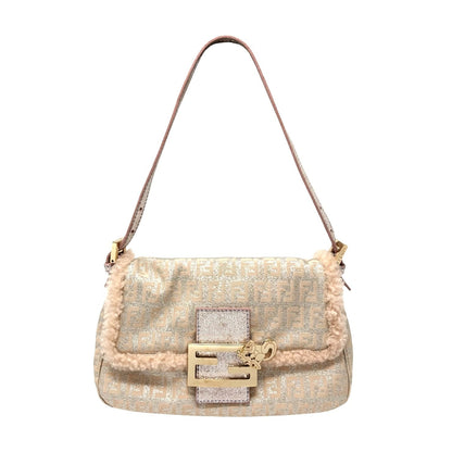 FENDI Vintage Zucchino Squirrel Mamma Baguette Canvas Shoulder Bag Pink 902043
