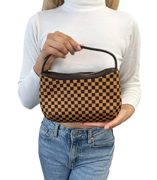LOUIS VUITTON Vintage Damier Sauvage Tigre Pony Calf Hair Mini Bag Brown Beige