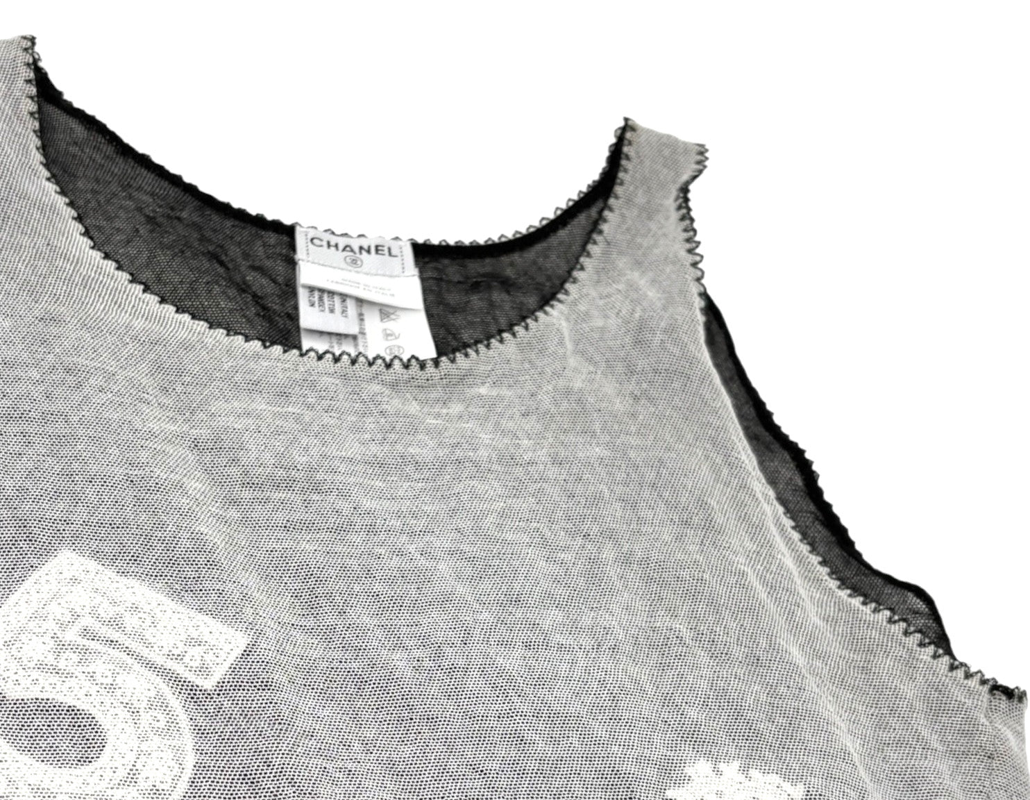 CHANEL Vintage 04P CC Logo Mesh See-through Tank Top #38 Gray White Cotton