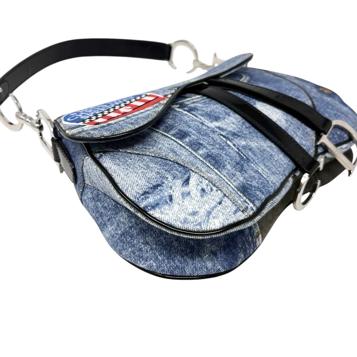 Christian Dior Vintage 2001 Speedway Denim Saddle Bag Blue Black Cotton