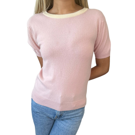 CHANEL Vintage 96C CC Mark Logo Knit Top T-shirt #38 Pink Cashmere Button
