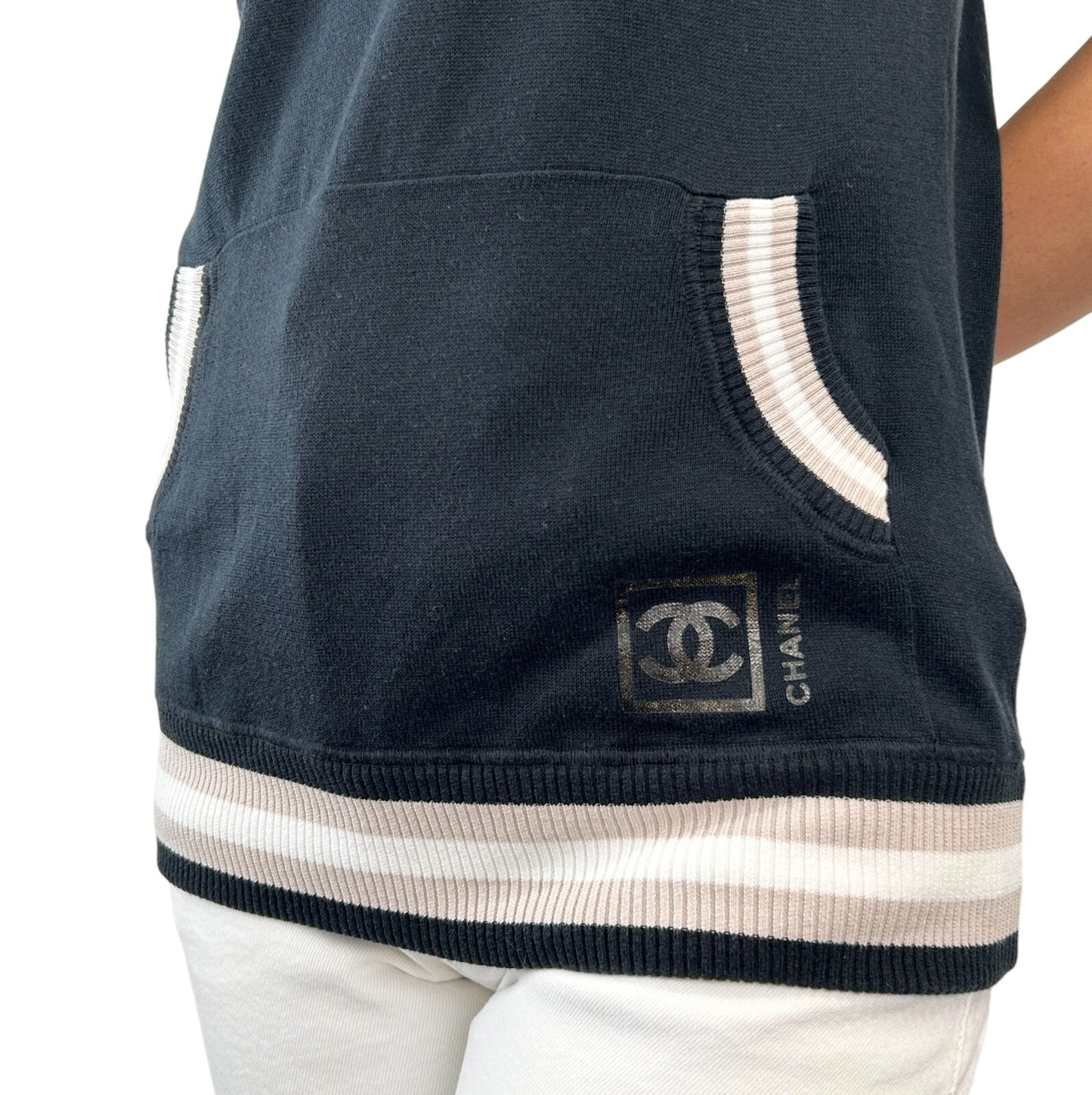 CHANEL Sport Vintage 08P CC Mark Logo Knit Tank Top #38 Black Cotton Rank AB