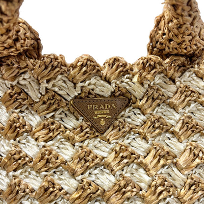 PRADA Vintage Triangle Logo Raffia Canapa Tote Bag Beige Cream Crochet 902066