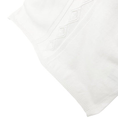 CHANEL Vintage 05P CC Mark Logo Rib Knit T-shirt Top #38 White Cotton