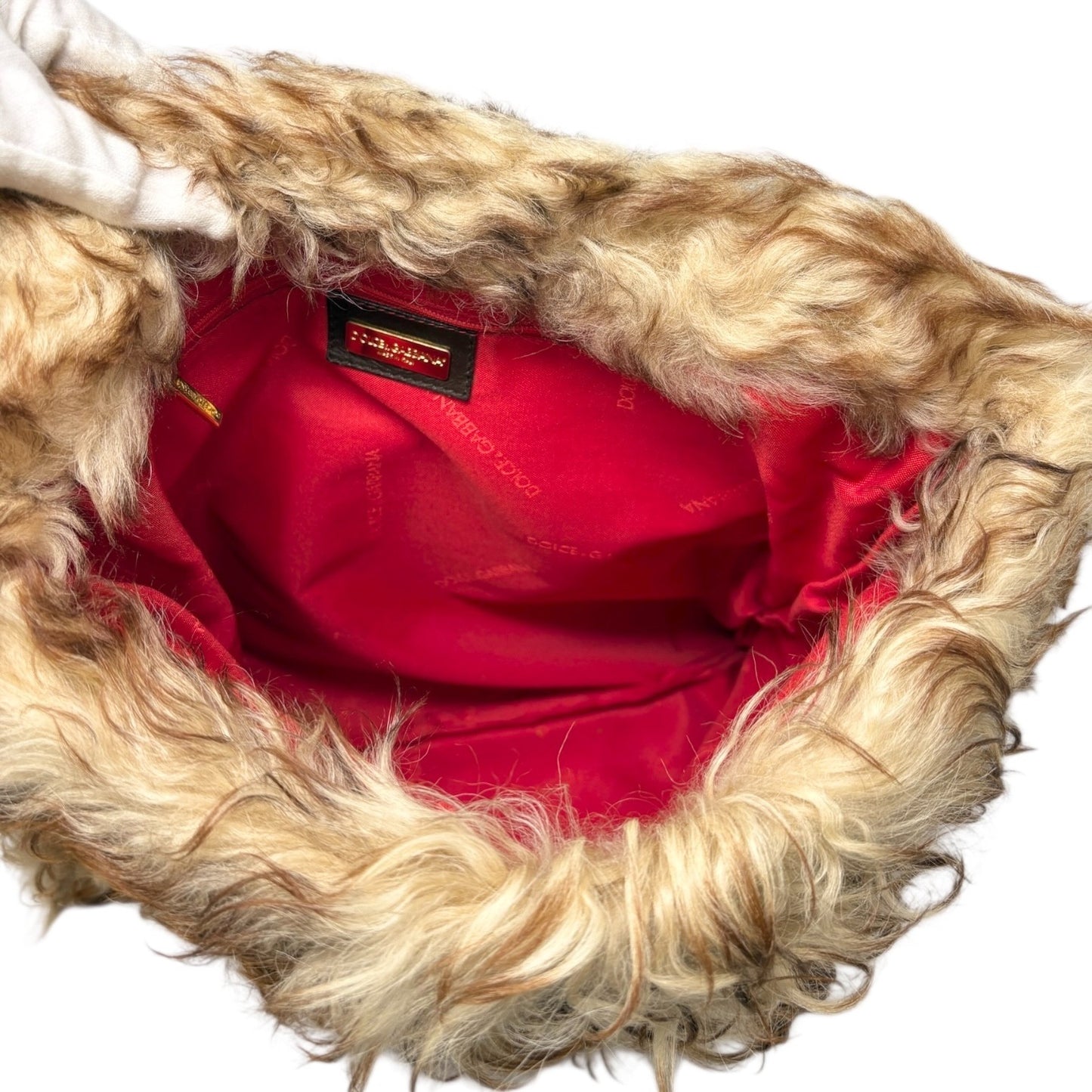 DOLCE&GABBANA Vintage Curly Lamb Shearling Suede Shoulder Bag Brown Beige Fur