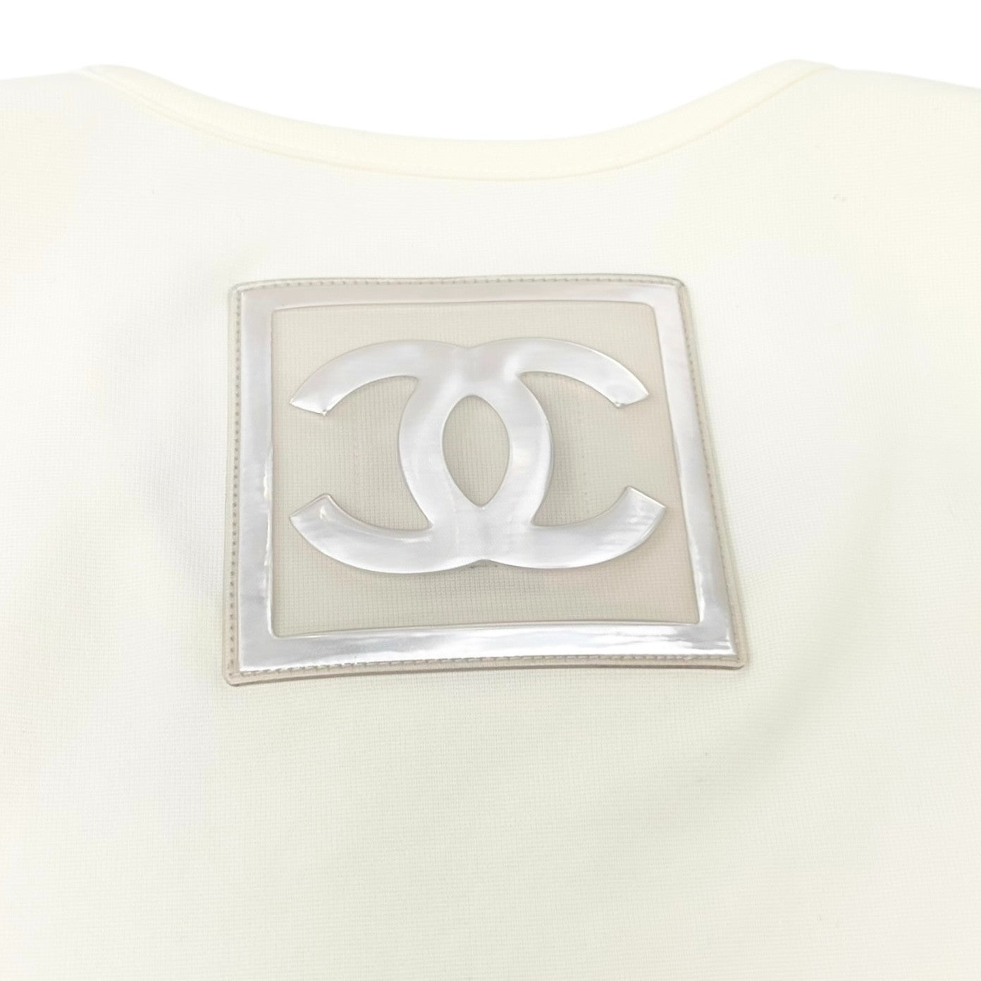 CHANEL Sport Vintage 01P CC Big Logo Tank Top #38 White Gray Nylon Sleeveless