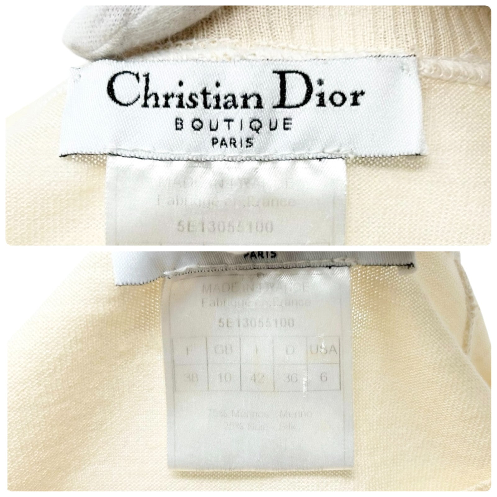 Christian Dior Vintage 2005 Knit T-shirt Top #38 Yellow Cream Wool 47 Mesh Logo