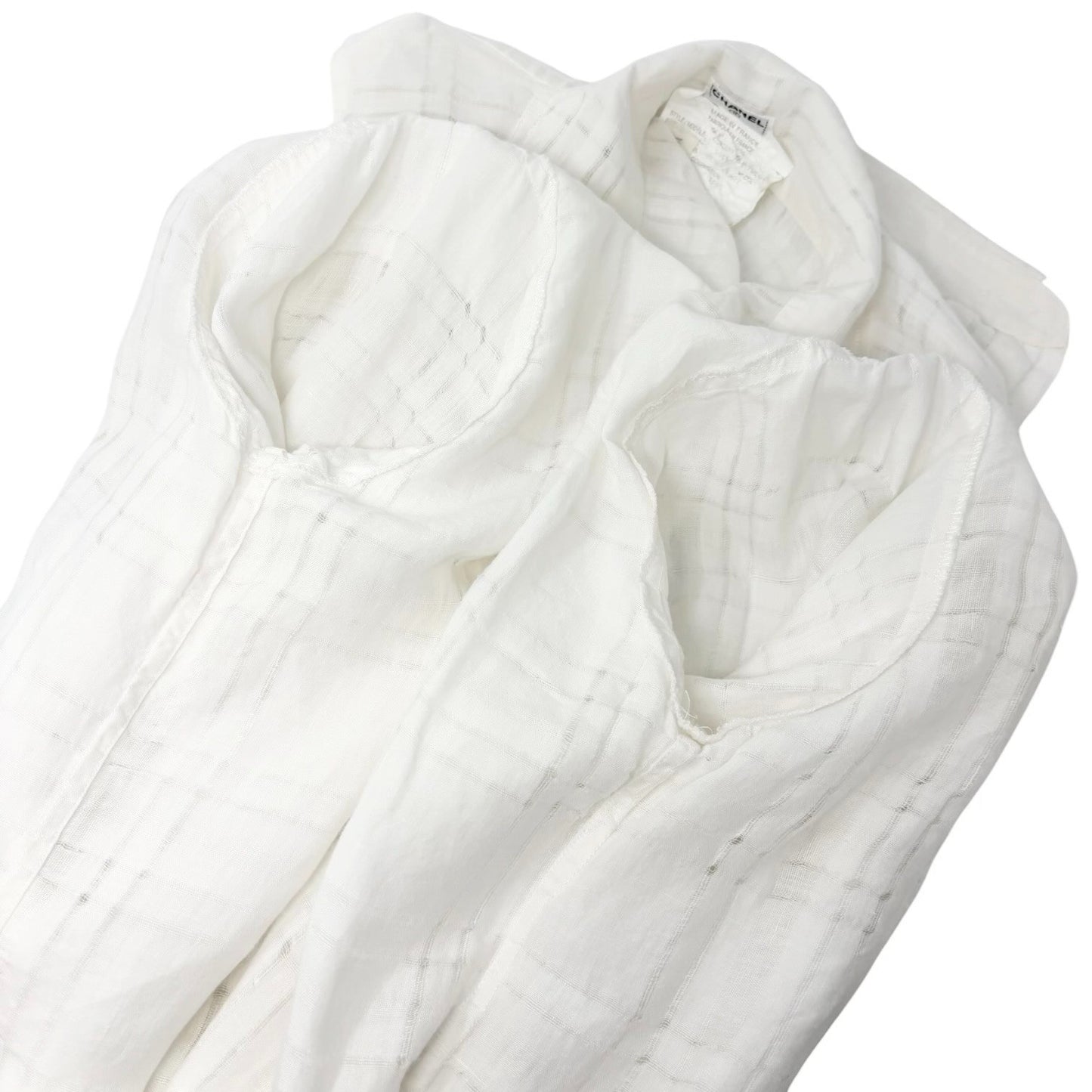 CHANEL Vintage CC Logo Checked Button Up Shirt #38 White Cotton Pocket 902289