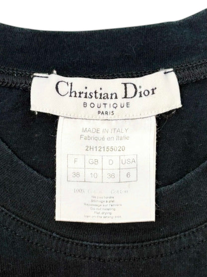 Christian Dior 2002 Vintage Addict Big Logo T-shirt Top #38 Black White Cotton