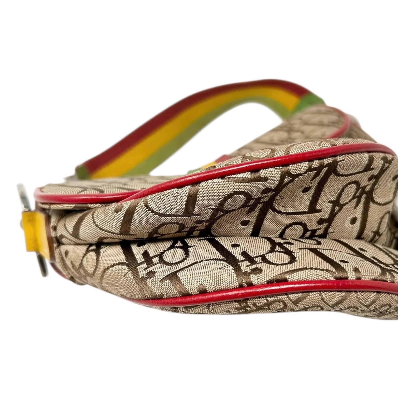 Christian Dior Vintage 2004 Trotter Monogram Logo Saddle Bag Rasta Brown PVC