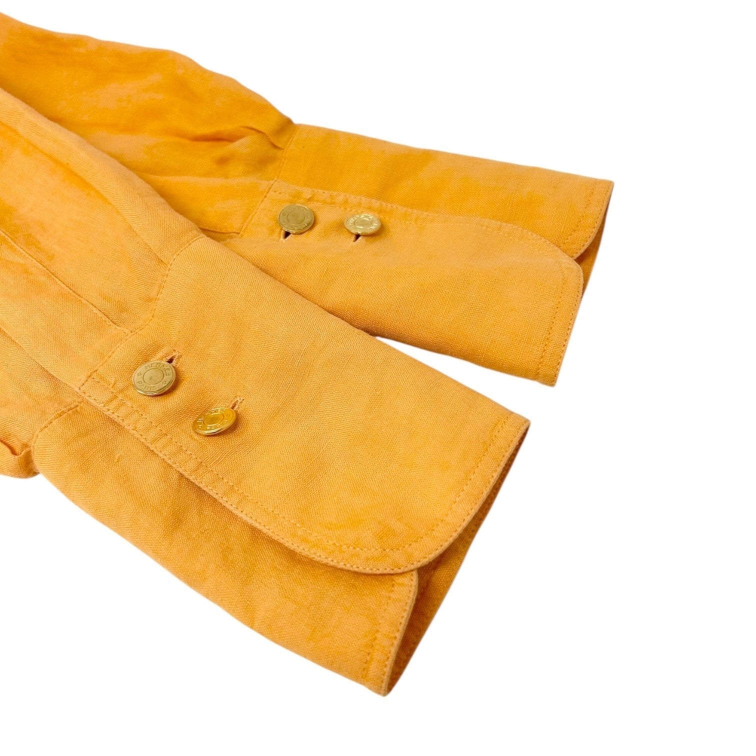 HERMES Vintage Logo Clou de Selle Button Up Shirt Top #36 Orange Gold Linen