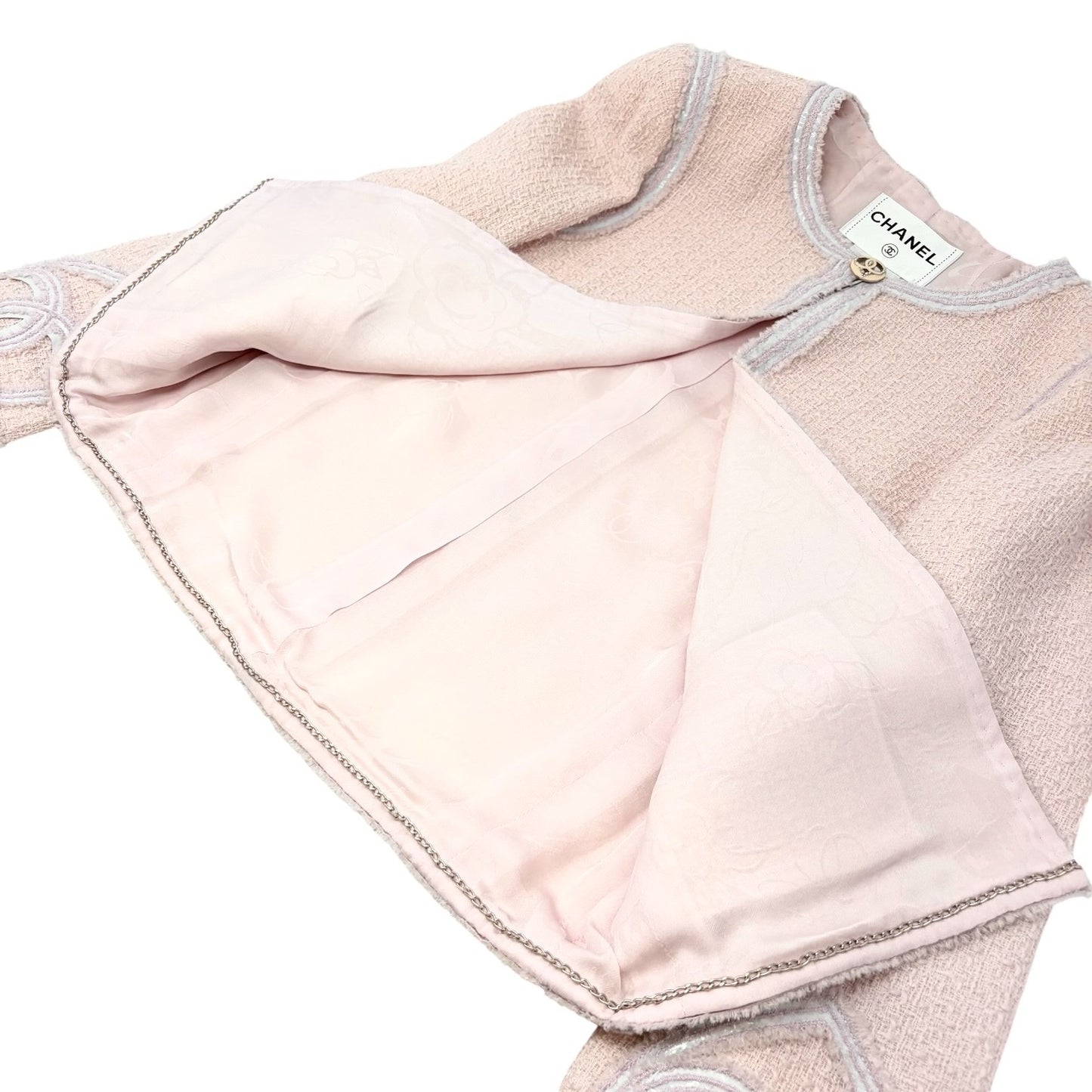 CHANEL Vintage 09C CC Heart Logo Button Tweed Jacket #36 Pink Wool 902019