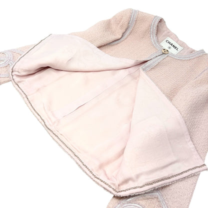 CHANEL Vintage 09C CC Heart Logo Button Tweed Jacket #36 Pink Wool 902019