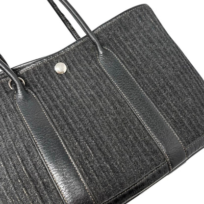 HERMES Vintage Ribbed Wool Garden Party 30 PM 2way Bag Black Silver Leather