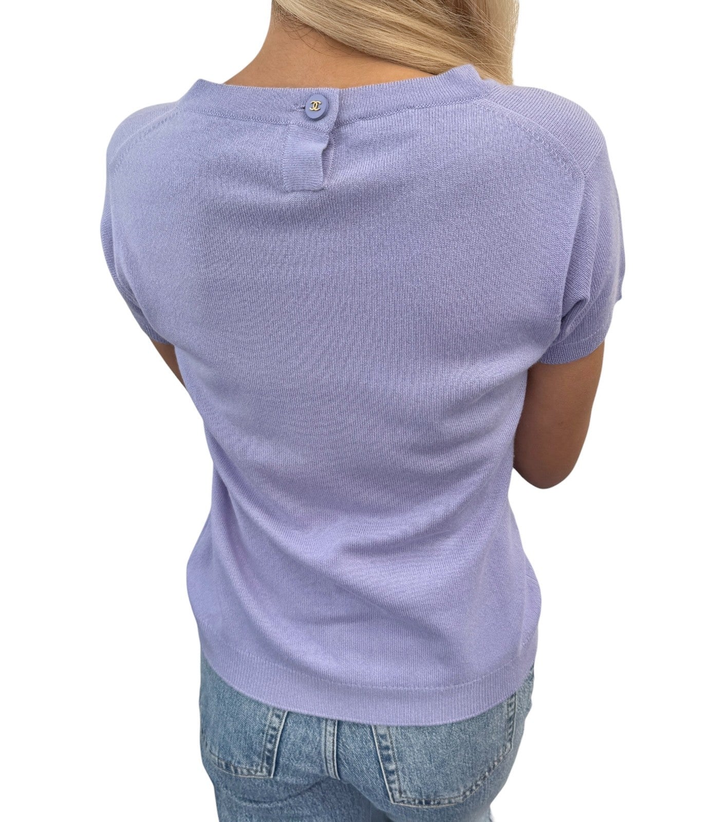CHANEL Vintage CC Logo Button Cashmere Knit Top T-shirt Purple Blue
