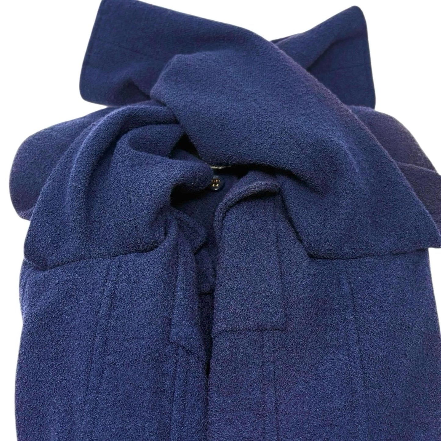 CHANEL Vintage 95A CC Logo Gold Button Collarless Jacket #36 Dark Blue Wool