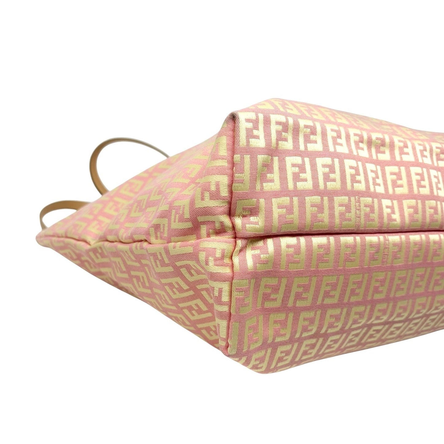 FENDI Vintage FF Logo Zucchino Tote Bag Pink Yellow Canvas Leather 901894