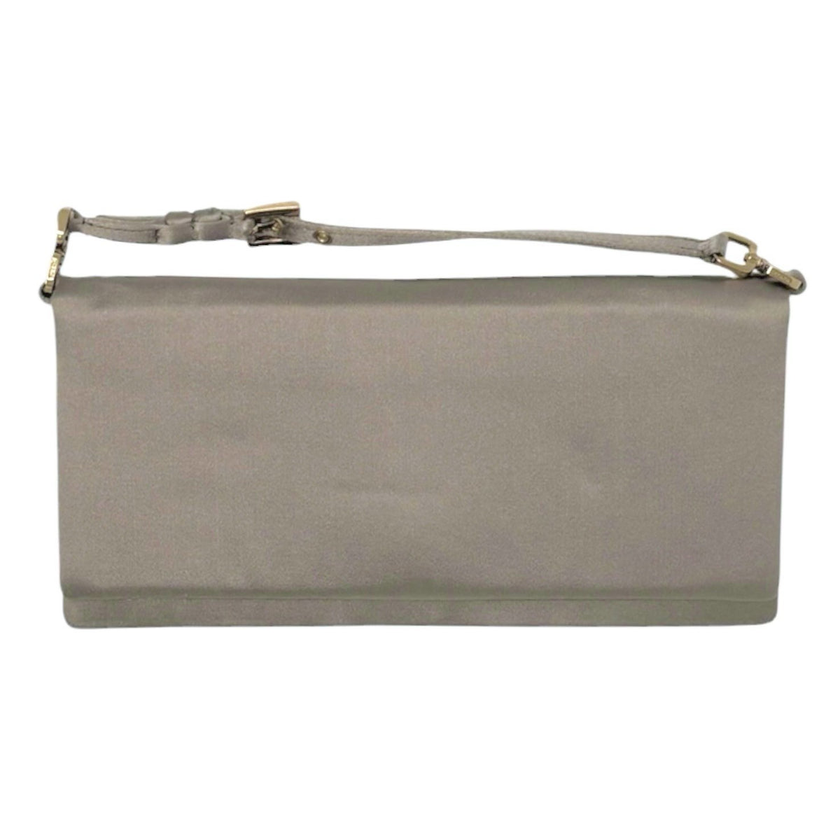 PRADA Vintage Logo Pochette Mini Hand Clutch Bag Satin Silver Gold 902499
