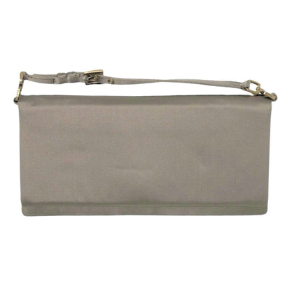 PRADA Vintage Logo Pochette Mini Hand Clutch Bag Satin Silver Gold 902499