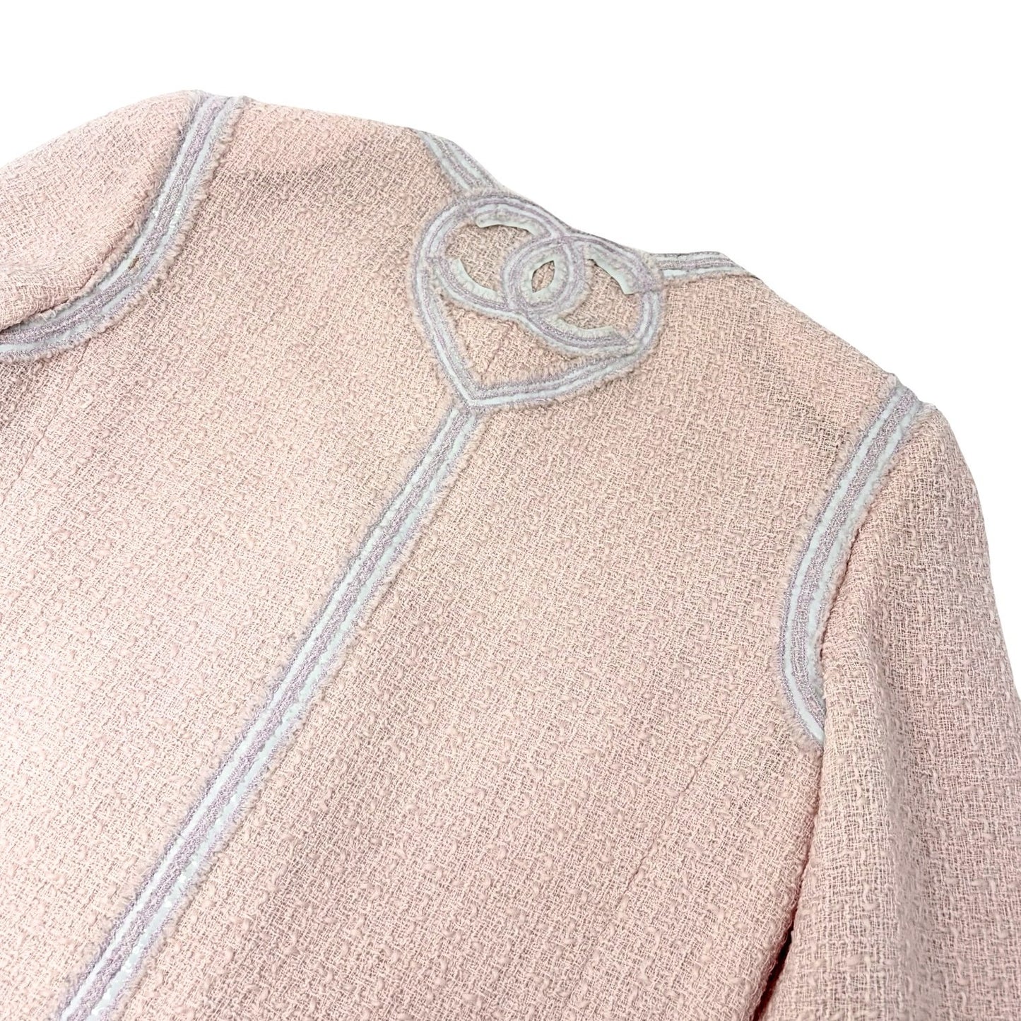 CHANEL Vintage 09C CC Heart Logo Button Tweed Jacket #36 Pink Wool 902019