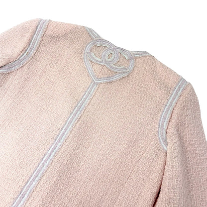 CHANEL Vintage 09C CC Heart Logo Button Tweed Jacket #36 Pink Wool 902019