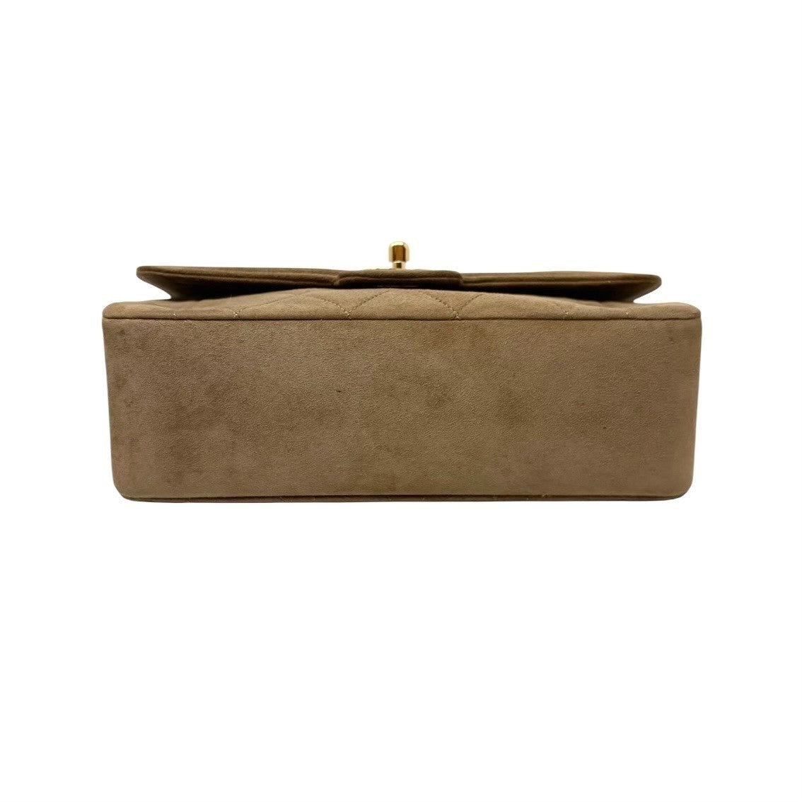 CHANEL Vintage CC Logo Turnlock Quilted Suede Flap Bag Brown Gold