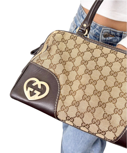 GUCCI Vintage GG Monogram Lovely Heart Shoulder Bag Beige Brown Canvas 902325