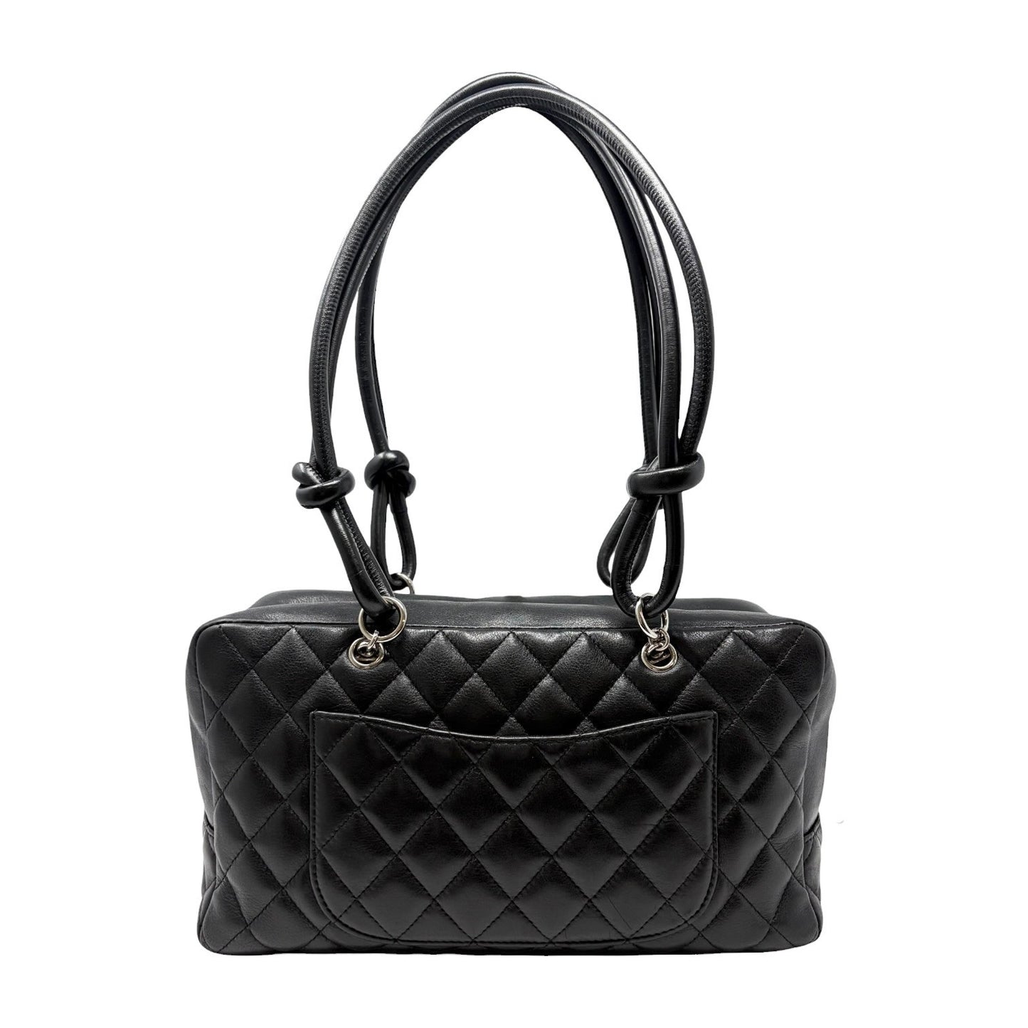 CHANEL Vintage CC Logo Cambon Line Shoulder Bag Black Silver Leather 902033